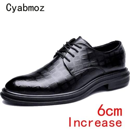 Cyabmoz Men Business Dress shoes Height increasing 6cm Plaid Formal Shoes Lace up Party Hidden Elevator Work wedding Man Shoes