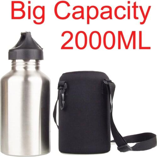 2000ML Sport Water Bottle Set for Camping Hiking Bicycle Cycling Wide Mouth Drink Jug with Neoprene Carrier Insulated Cover Bag