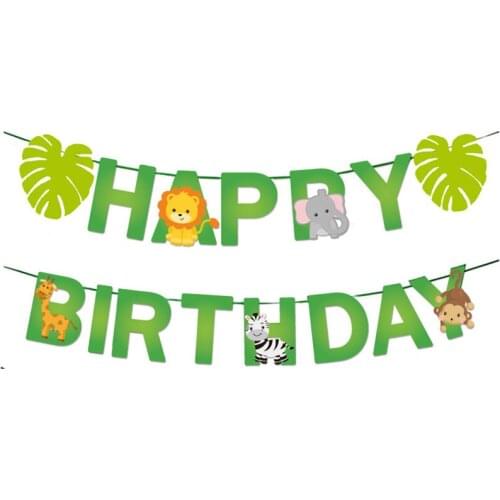 New Animals Banner Jungle Decoration Party Decor Jungle Theme Flag Animal Cake Topper 1st Birthday Party Decor Wild One Brace