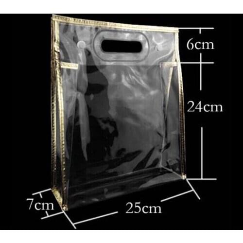 Wholesale size30*25*7cm golden and silver clear pvc cosmetic bag,,packing bag gift bag.200piece\lot Fast shipping