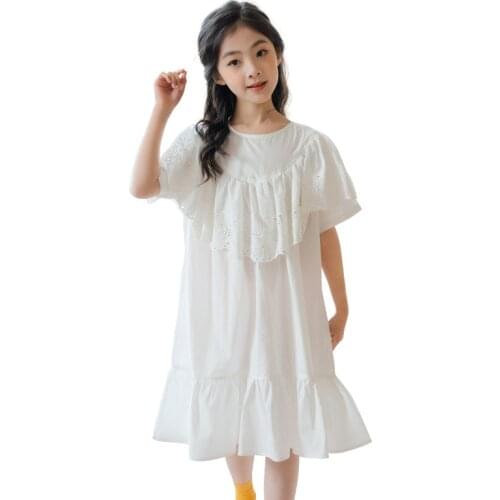 6 To 16 Years, New 2021 Teenager Dress White Girls Cotton Dress Kids Clothes Children Fashion Baby Princess Dress,#6068