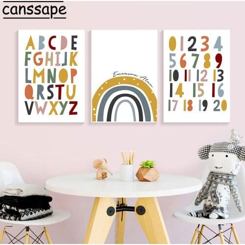 Custom Name Posters Nursery Wall Art Print ABC Alphabet Canvas Painting Rainbow Prints Nordic Wall Picture Child Room Decoration