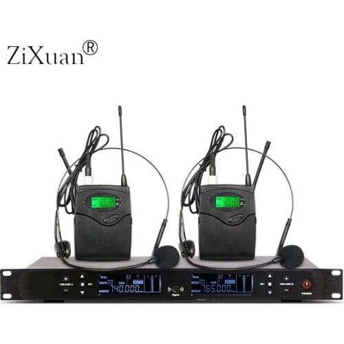 Professional UHF 2 Channel Wireless Headset Microphone System Stage Performance Conference lapel Handheld KTV Karaoke Microphone