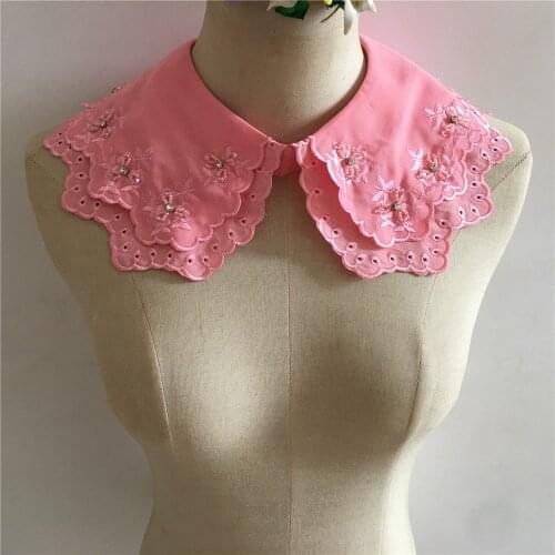 Button Fake Collar Chiffon Lace DIY Embroidery ABS Imitation Pearl Flower Fake Collar Decoration Clothing Collar Accessories