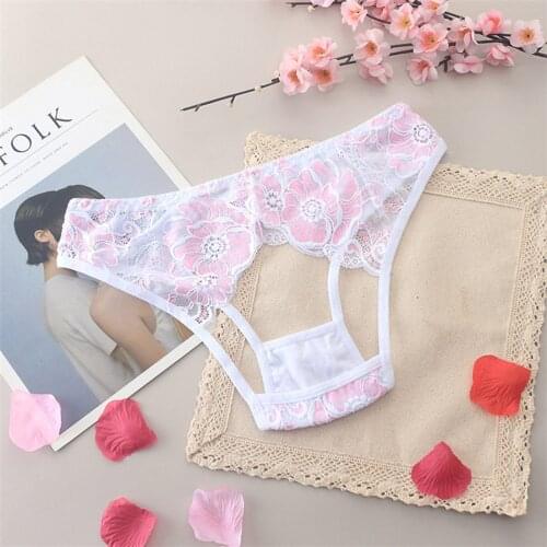 Sexy Lingerie G-string Women Panties Porn Tangas Lace Floral Embroidery Underwear knickers Erotic Underpants Crotchless Thongs