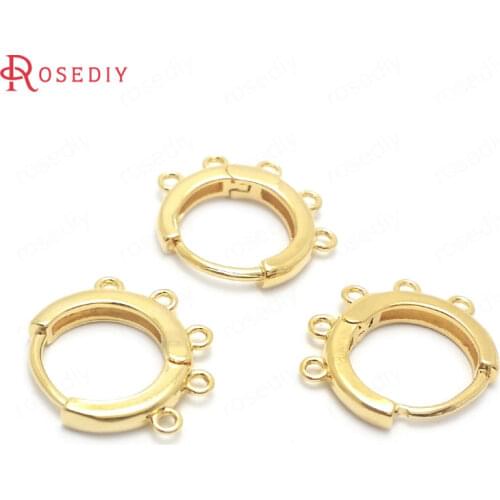 37811)10PCS 14MM 24K Gold Color Brass Loop Earrings Hoops with 5 Hanging Holes Jewelry Making Supplies Diy Findings Accessories