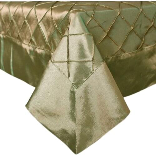 Free Shipping 60"*84" Handcraft Pintuck Faux Silk Tablecloth with Faux Silk Border in Gold Color P4517