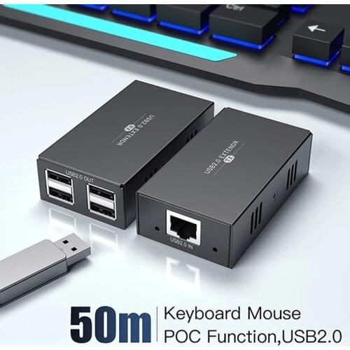 USB extender RJ45 with power supply Active USB UTP extension cord USB extender over ethernet cat5e/6 cable up to 50M