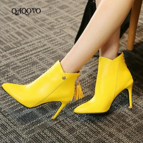 Women Fringe Ankle Boots Fashion Thin High Heels Booties Back Zipper Pointed Toe Boots Autumn Winter Ladies Shoes Big Size 43