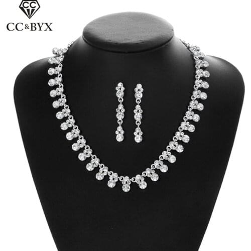 CC Earring and Necklace Wedding Jewelry Sets For Bridal Women Cubic Zircon Water Drop Shape Shine Stone Party Accessories D070