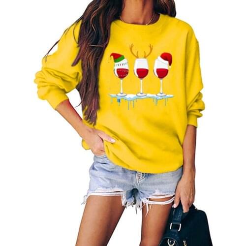 Hoodies Women Sweatshirts Autumn Winter Long Sleeve Wineglasses Print Christmas Blouse Sweatshirt толстовка ropa de mujer 2020