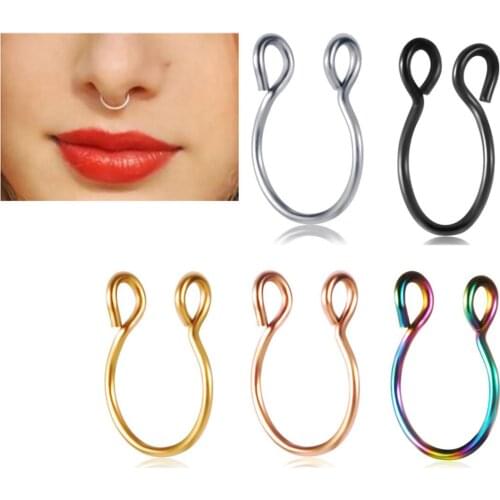 1PC Surgical Steel Nose Rings Fake Septum Rings Hoop Nostril Non- Piercing Fake Clip On Nose