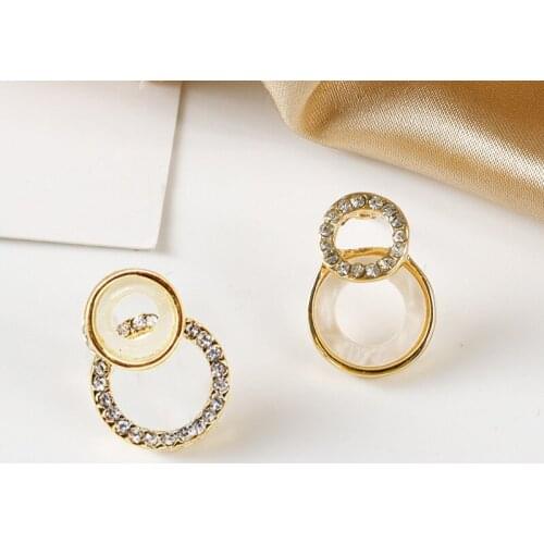 Fashion Korean Style Jewelry Female Simple Round Circle Stud Earrings Gold Color Rhinestone Earring Women Weddings Party Jewelry
