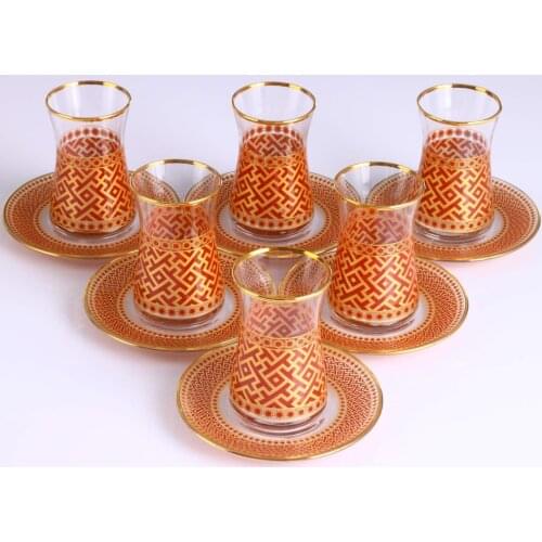 12 piece decorated Turkish tea set Turkish tea cups pattern India cups style different tea glasses sets Turkish tea glasses