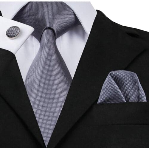2016 Greysilver Formal Noble Solid Silk Tie For Banquet Wedding Business Party Tie Hanky Cufflinks Set C-386