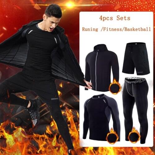 2021 5Pcs/Set Mens Tracksuit Thermo Long Sleeve Compression Sports Suit Gym Clothing Running Sets Workout Tights Sport Wear