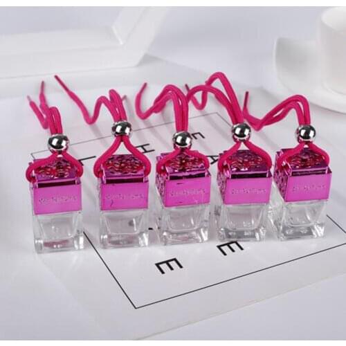 5pcs Square Empty Refillable Glass Perfume Bottle Hanging Pendant Car Home Fragrance Decor