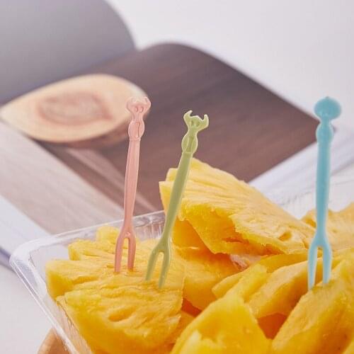 50Pcs Disposable Fruit Snack Fork Dessert Food Picks Plastic Cake Forks Cocktail Picks for Home and Catering Party E7