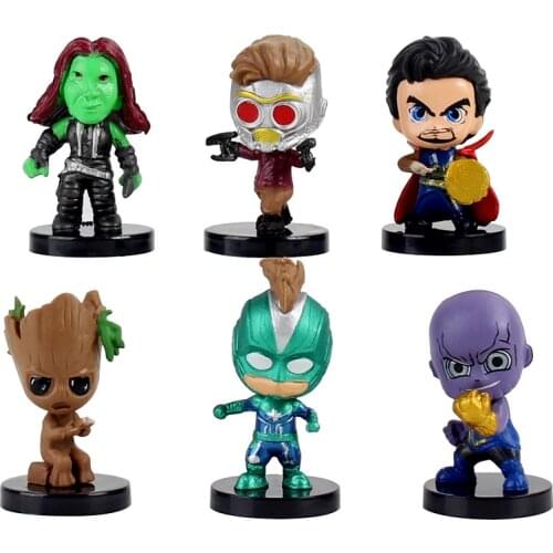 6pcs/set 4-4.5cm Avengers Captain America Thanos Doctor Strange Star Lord Q Version PVC Superhero Model Toys
