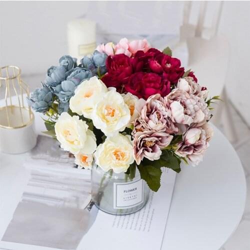 8 heads European Artificial Peony Silk Flower Big Flowers Fall Fake Flowers Wedding Home Party Xmas Decoration