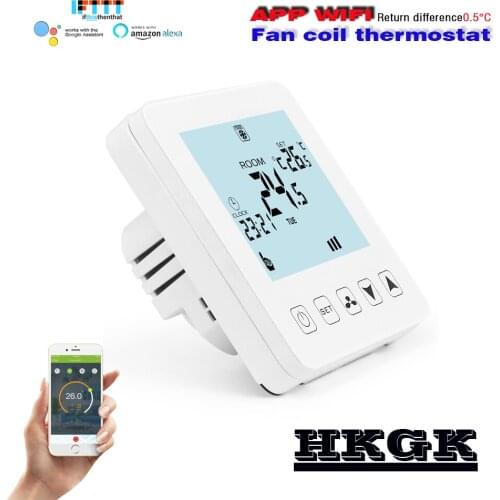 95~240VAC Voice control 0.5 degree difference 2pipe 4pipe thermostat WIFI for fan coil unit Alexa google home