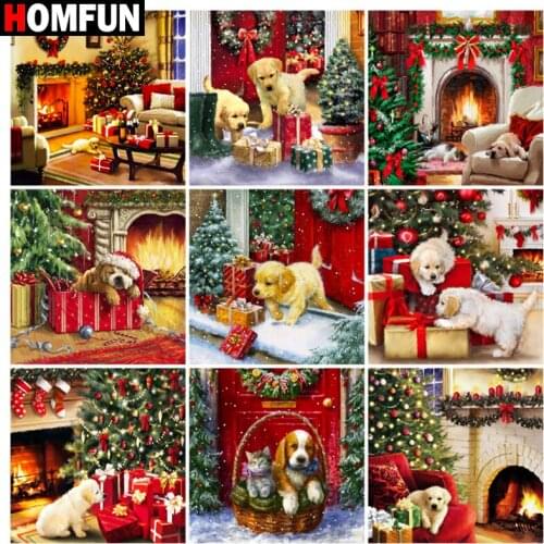 HOMFUN Full Square/Round Drill 5D DIY Diamond Painting "Christmas dog animal" 3D Embroidery Cross Stitch 5D Home Decor Gift