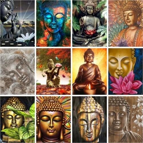 Huacan Full Drill Diamond Painting Buddha Mosaic Embroidery Religion Lotus Cross Stitch Handmade Gift Home Decor