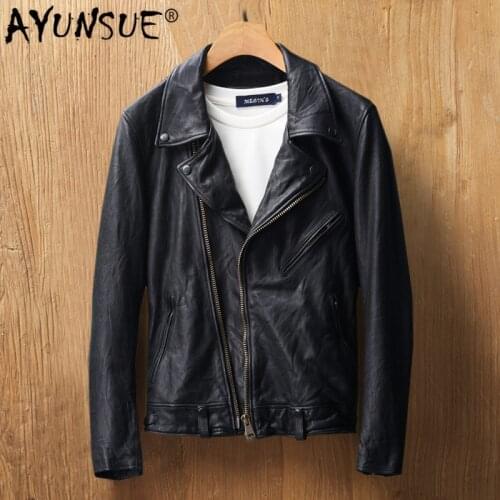 AYUNSUE Genuine Leather Jacket Men Luxury Sheepskin Coat Spring Autumn Real Leather Motorcycle Jacket Vintage Slim Fit MG8-K8896