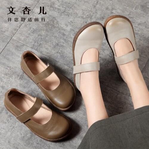 Womens Vulcanize Shoes Hook Loop Belt decoration Ankle strap Women Real Leather flats Casual Female Driving Ballet Footwear