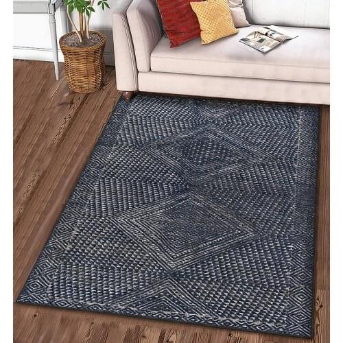 Mavi Lacivert Desenli Halı dokuma orjinal desenli halı yatak odası oturma odası mutfak kaymaz anti alerjik halı ücretsiz kargo