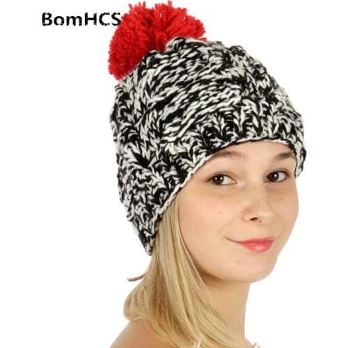 BomHCS Cute Knitting Winter Hand Made Hat Selection Big Pom Yarn Beanie