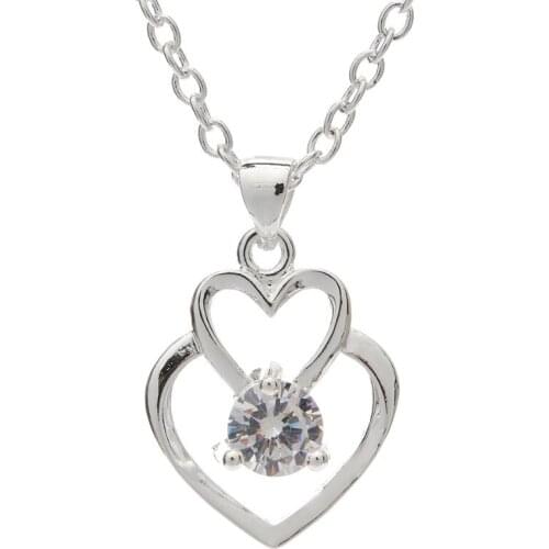 Forever Love Three Heart Superposition Romantic Purple Cubic Zirconia Pendant Necklaces for Valentines Day Gift D001