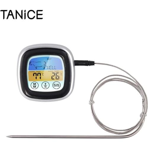 TANiCE Digital Barbecue Thermometer Touchscreen LED Display Digital-Grillthermometer With Timer Function For BBQ 8 Types Of Meat