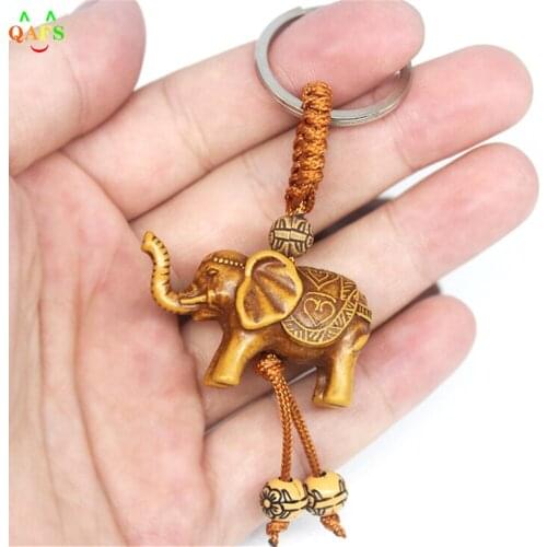 Lucky Elephant Carving Wooden Pendant Keychain Key Ring Chain Decoration Gift