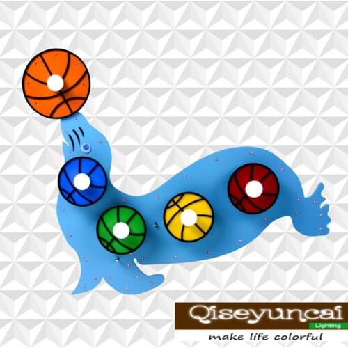 Qiseyuncai Cartoon childrens LED ceiling lamp creative color dolphin warm bedroom swimming pool light boy and girl room lamp