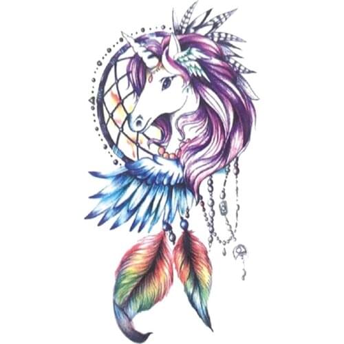 Unicorn Dream Catcher Temporary Tattoo Sticker Watercolor Feather Jewelry Fake Tattoos Waterproof Tatoos Arm Large Size Women