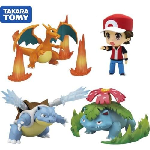 Takara Tomy Cartoon First Generation Ash Ketchum Blastoise Charizard Venusaur Pokemon Model Action Figure Toysfor Kids Gifts