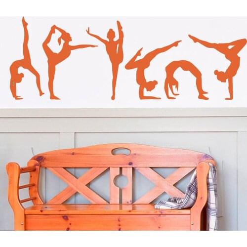 Gymnastics Girls Set of 6 Wall Sticker Gym Girl Room Ballet Dancer Yoga Wall Decal Bedroom Living Room Fitness Workout Vinyl