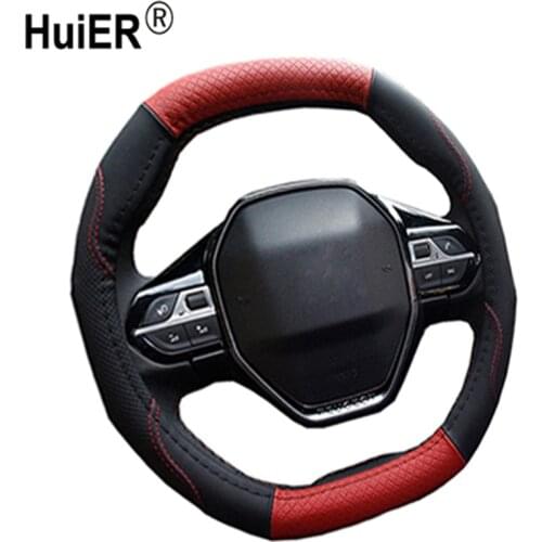 HuiER Oval Shape Car Steering Wheel Cover Fashion High Leather For Peugeot 4008 Peugeot 5008 Auto Steering Wheel Car-Styling