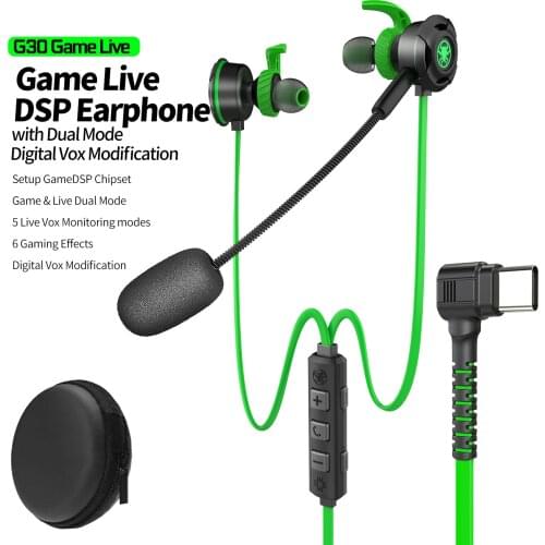 Plextone G30GL Gaming Earphone in-Ear Live Headphone Type-c Gaming Headset KTV Live Earphone Game Bass with Long Microphone