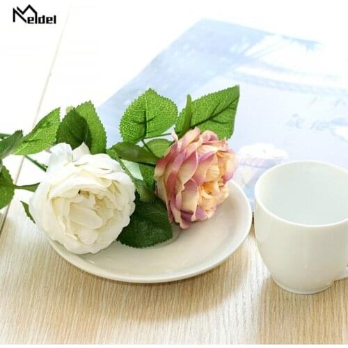 White Artificial Flowers Rose Branch Home Garden Decor 2 Head Silk Rose Fake Flowers Branch Wedding Arch Table Party Decor Flore