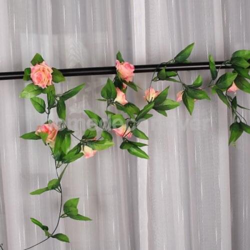 2pcs Artificial Peach Silk Rose Flower Garland Vine Wedding Home Garden Decor
