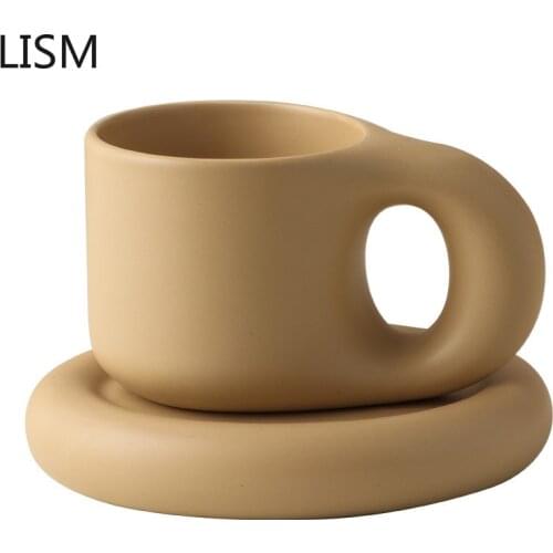 Nordic Ceramic Coffee Cup and Saucer Set Big Handle Thick Celebrity Creative Cute Girl Water Coffee Mug Milk Restaurant Tea Cups