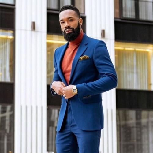 Royal Blue Two Pieces Mens Suit Notched Lapel For Wedding Blazers Slim Fit Male Tuxedos Groom Wear Prom Jackets With Pants