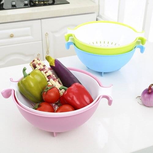 Kitchen Double Drain Basket Bowl Plastic Noodles Vegetable Washing Basket Portable Kitchen Fruit Strainer Storage Basket