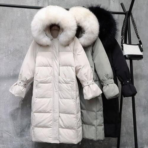 2019 New Winter Jacket Women Down Jacket White Duck Down Jacket Thick Warm Big Fur Collar Hooded Female Long Parka Coat M404
