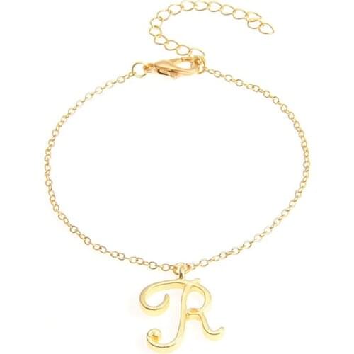 Monogram Cursive Initial R Name Bracelet Swirl English Alphabet Letter Initials Text Character Chain Bracelets Gift for Friends