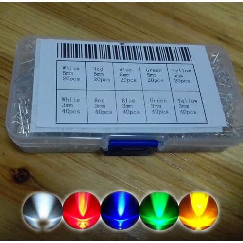 3mm and 5mm Assorted Clear LED Light Emitting Diodes 5 Colors Pack of 300 electronic diy kit