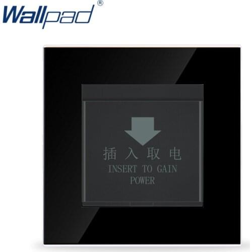 Crystal Glass Hotel Insert Card Power Supply Wall Switch with Card Wallpad Luxury Black Panel 86*86mm 110V-250V
