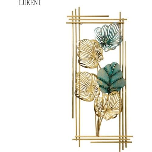 New Chinese Luxury Wrought Iron Green Glod Leaf Wall Hanging Decoration Home Livingroom TV Background Wall Sticker Mural Crafts